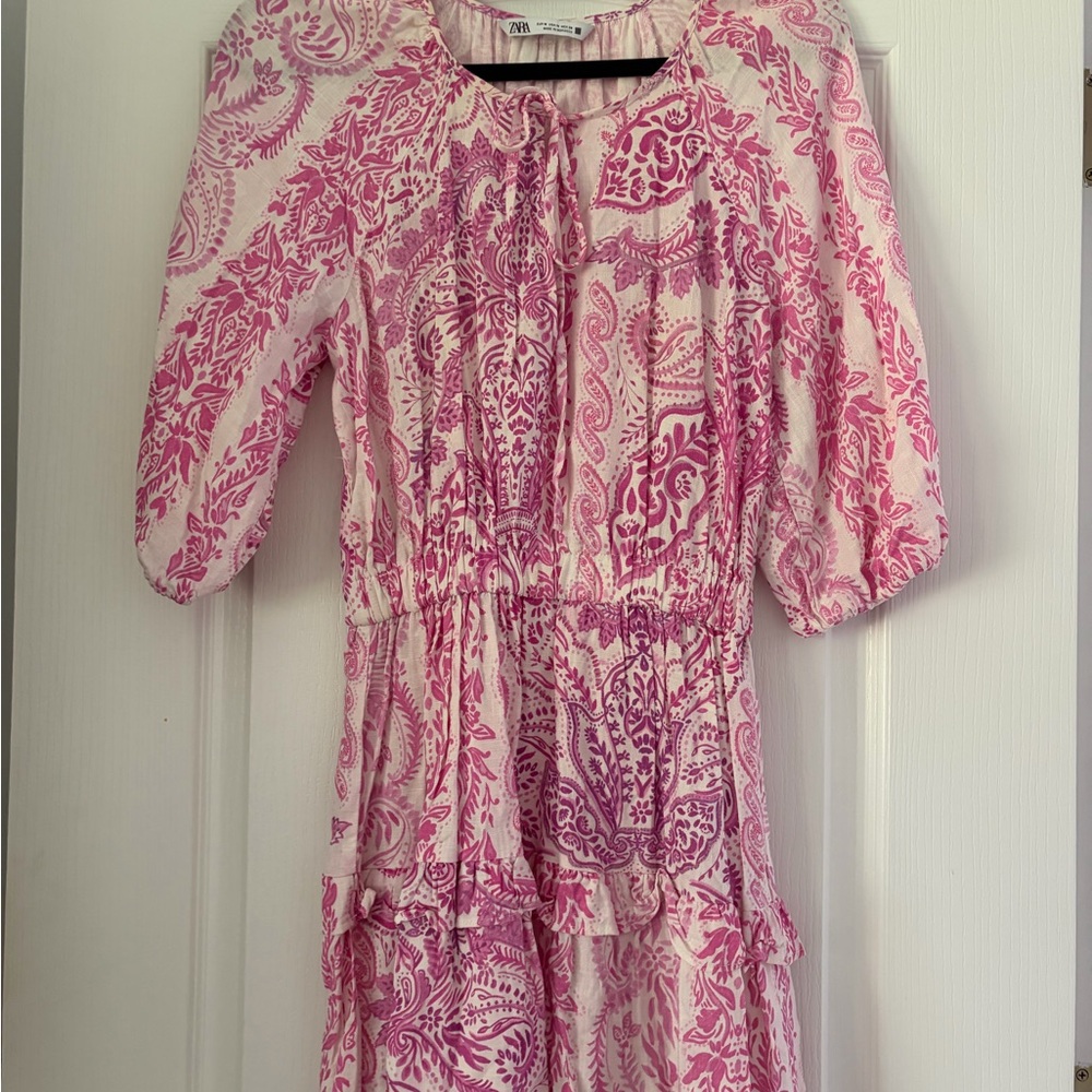 Zara Pink and White Midi Dress